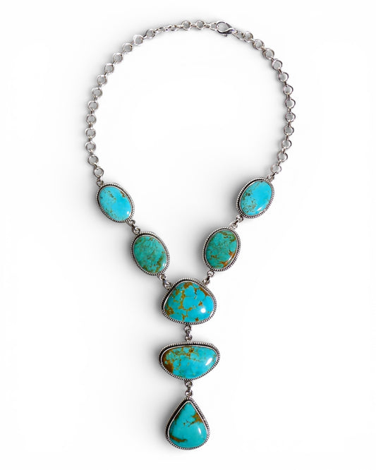 Mixed Shape Natural Turquoise Y-Drop Sterling Silver Necklace