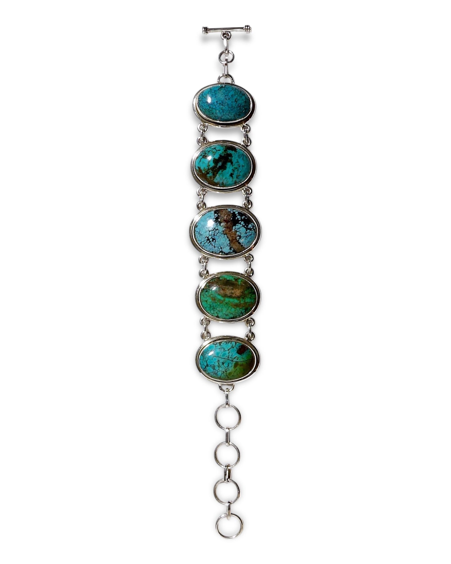Oval Chrysocolla Sterling Silver Link Bracelet