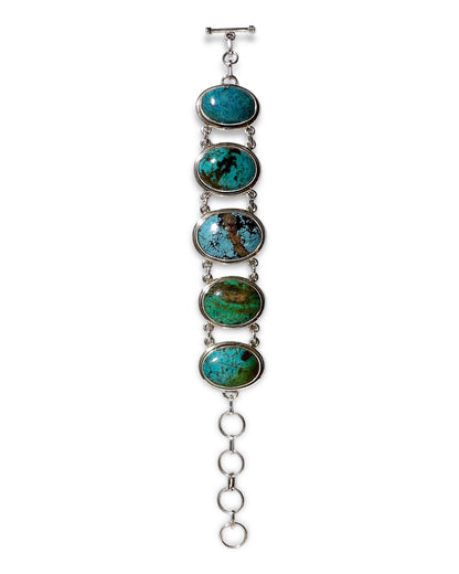 Oval Chrysocolla Sterling Silver Link Bracelet