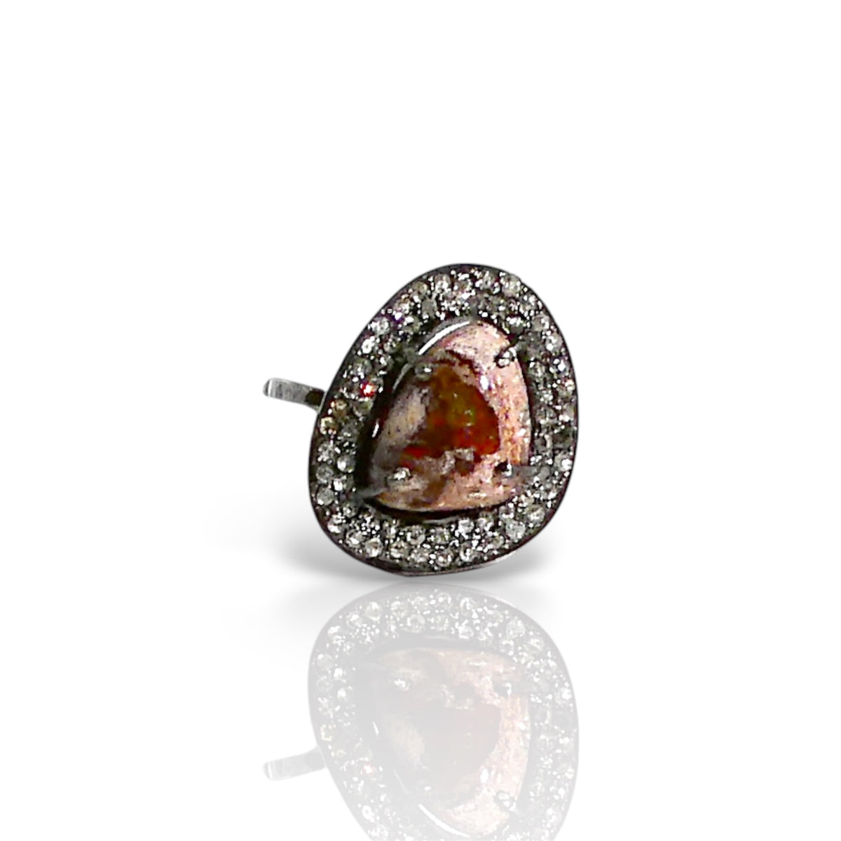 Fire Opal Pavé Diamond Halo Ring