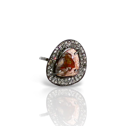 Fire Opal Pavé Diamond Halo Ring