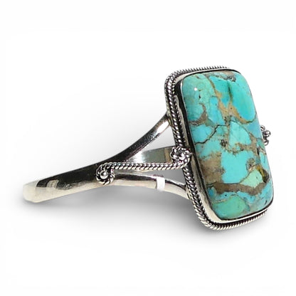 Rectangular Turquoise Skinny Silver Cuff Bracelet