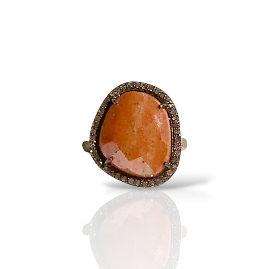 Peach Stone Pavé Halo Statement Ring