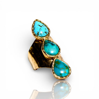 Natural Turquoise Triple Stone Statement Ring