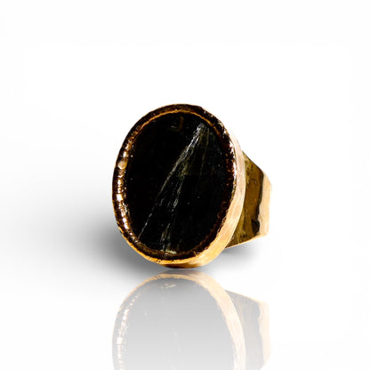 Oval Black Rutilated Quartz Ring