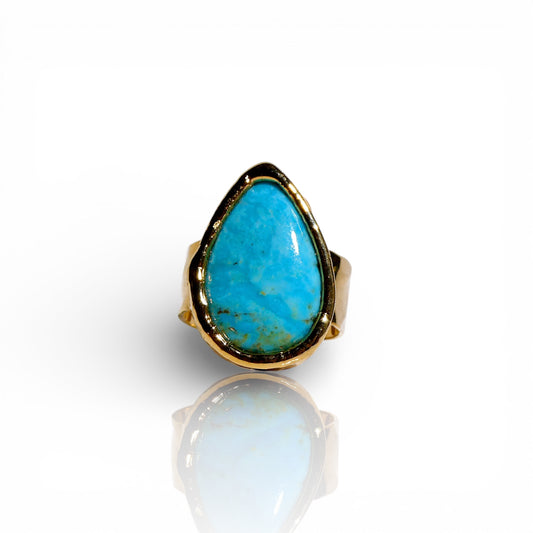 Natural Bright Blue Turquoise Pear-Shaped Ring