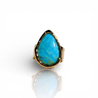 Natural Bright Blue Turquoise Pear-Shaped Ring
