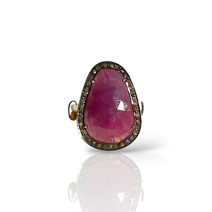Natural Ruby and Pavé Diamond Ring