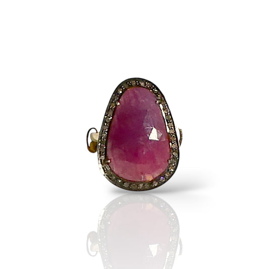Natural Ruby and Pavé Diamond Ring