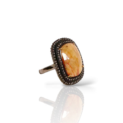 Natural Yellow Sapphire & Black Diamond Double Halo Ring