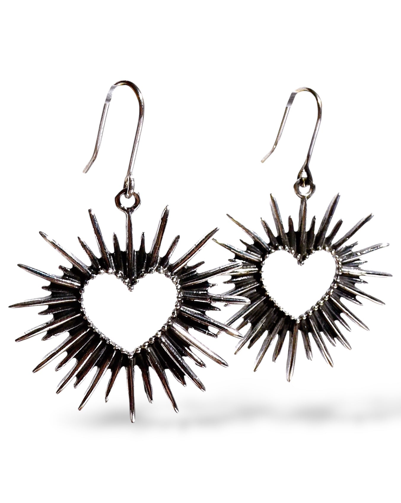 Sterling Silver Hollow Sacred Heart Earrings