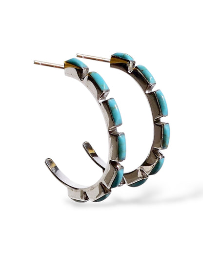Inlaid Turquoise Sterling Silver Hoop Earrings