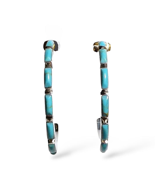 Inlaid Turquoise Sterling Silver Hoop Earrings