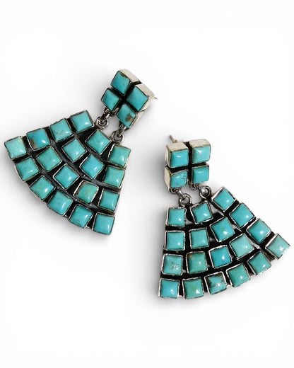 Square Turquoise Fan Drop Earrings