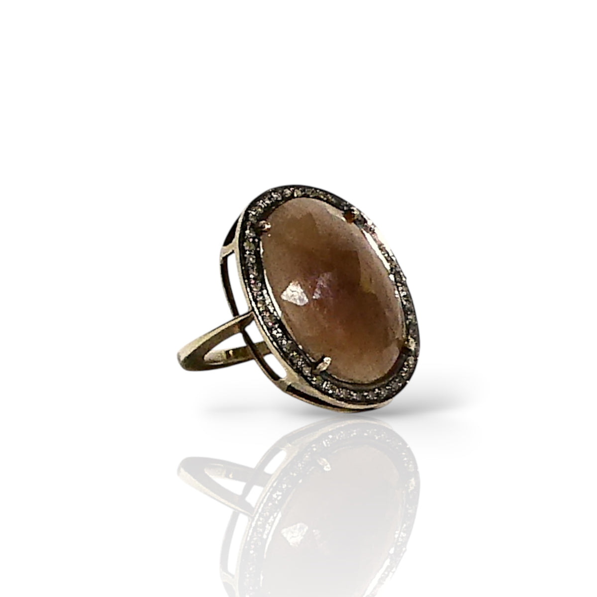 Oval Smoky Quartz & Black Diamond Ring