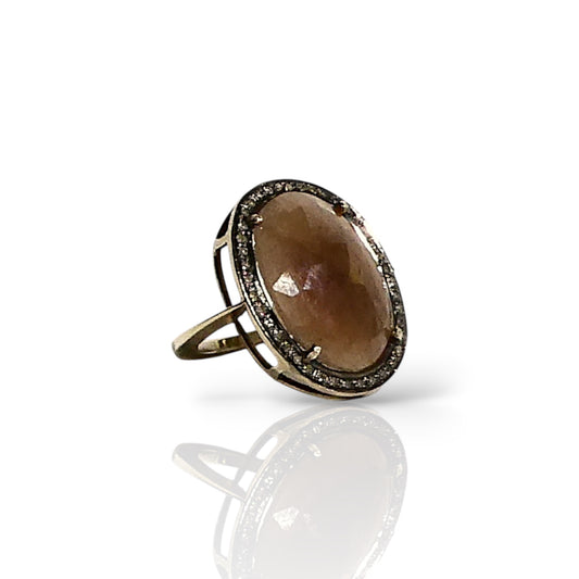 Oval Smoky Quartz & Black Diamond Ring