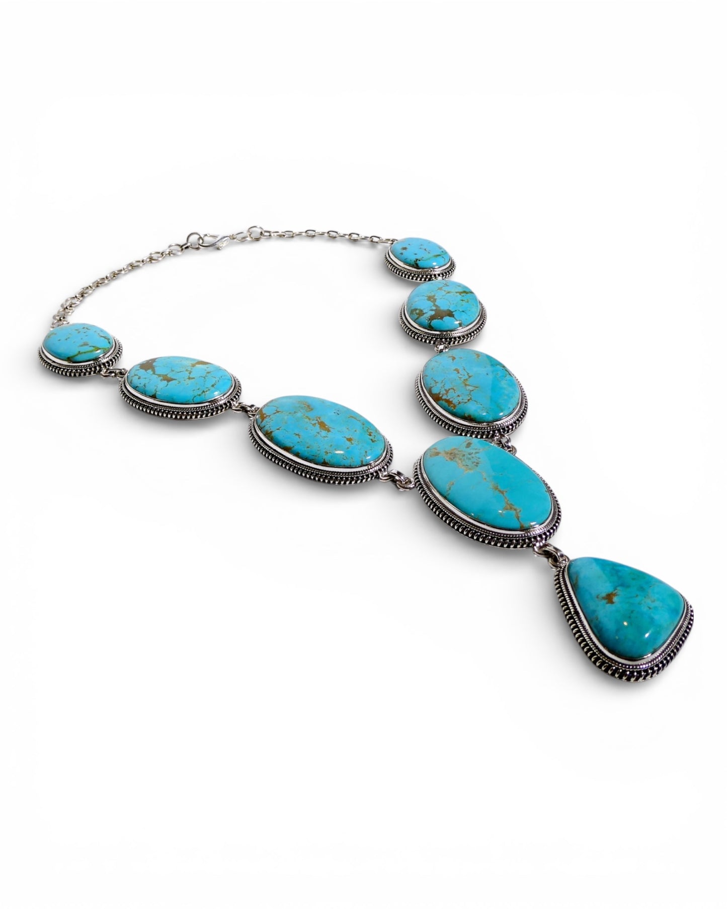 Natural Turquoise Oval Y-Drop Sterling Silver Necklace
