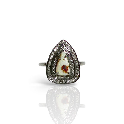 Opal Matrix Double Black Diamond Halo Ring