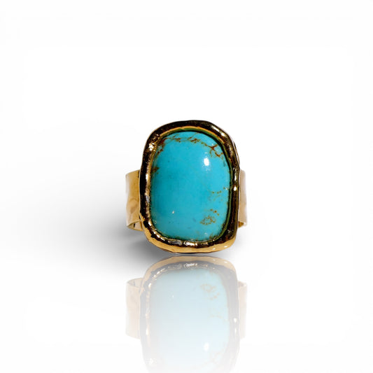 Natural Bright Blue Turquoise Small Rectangular Ring