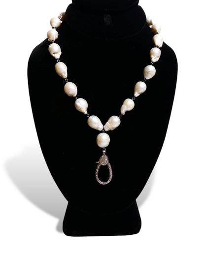 NEW Baroque Pearl Necklace with Drop Diamond Clasp