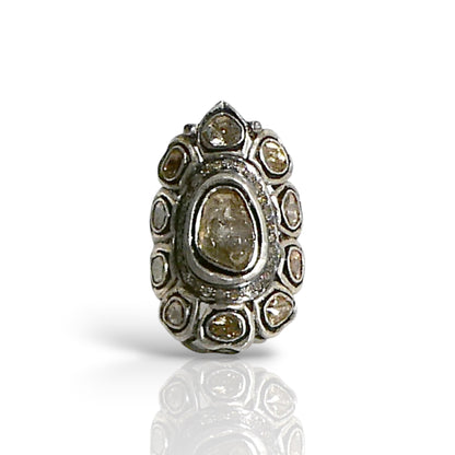 Sterling Silver 925 Sliced Diamond Cluster Ring