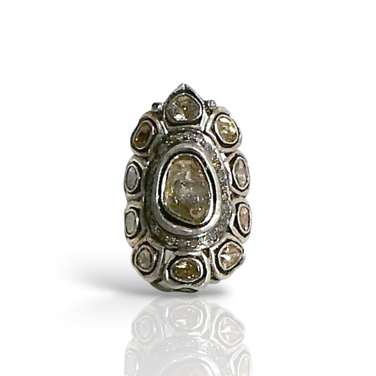Sterling Silver 925 Sliced Diamond Cluster Ring