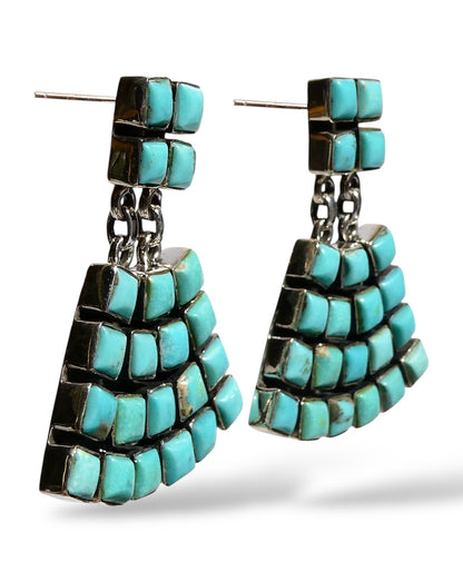Square Turquoise Fan Drop Earrings