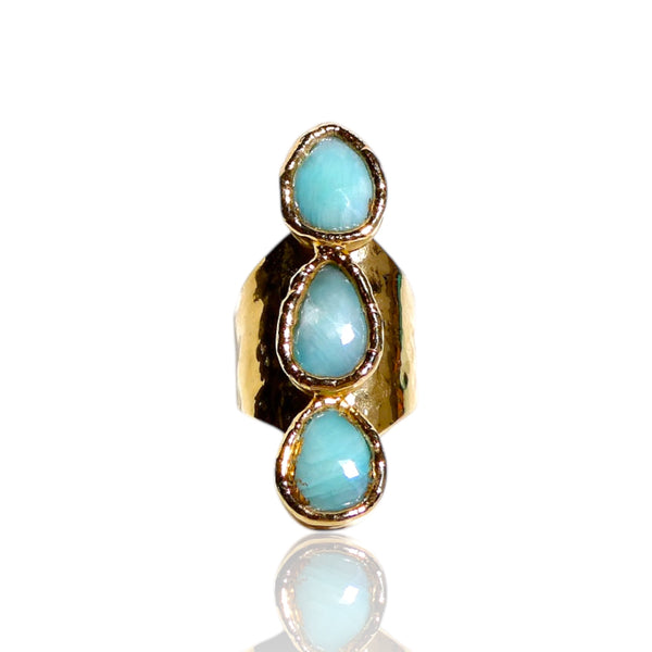 NEW Three Stone Amazonite Teardrop Ring