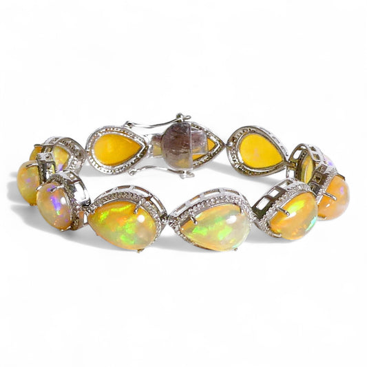 NEW Natural Fire Opal and Black Diamond Bracelet
