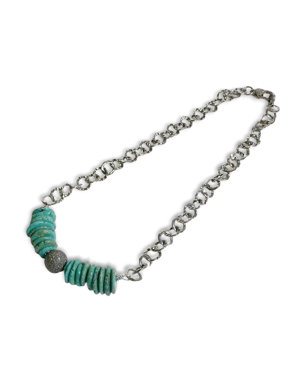 Turquoise Disc & Pavé Bead Chain Necklace