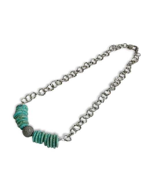 Turquoise Disc & Pavé Bead Chain Necklace