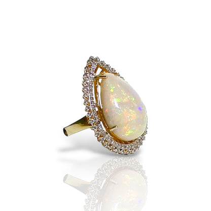 Pear-Shaped Opal & Diamond Halo Ring
