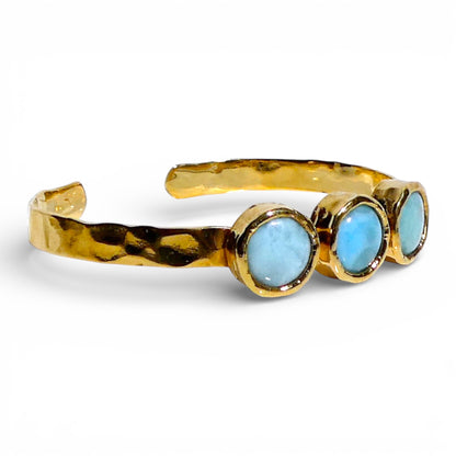 Amazonite Three Stone Hammered Cuff Bracelet