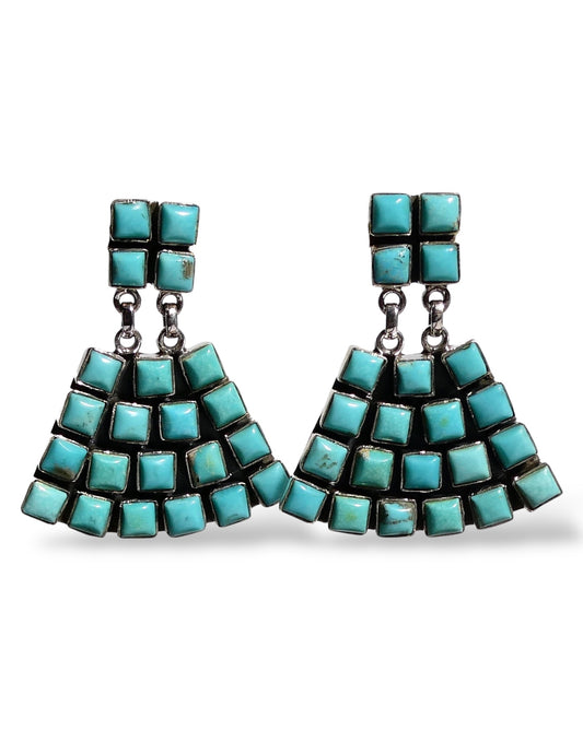 Square Turquoise Fan Drop Earrings