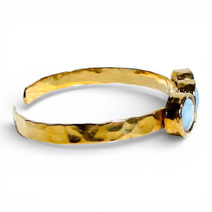 Amazonite Three Stone Hammered Cuff Bracelet