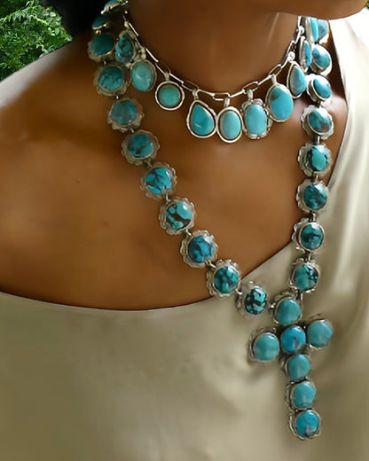 NEW Sterling Silver 925 and Turquoise Cross Necklace
