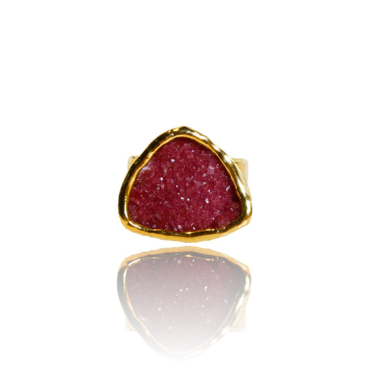 Triangular Red Druzy Ring