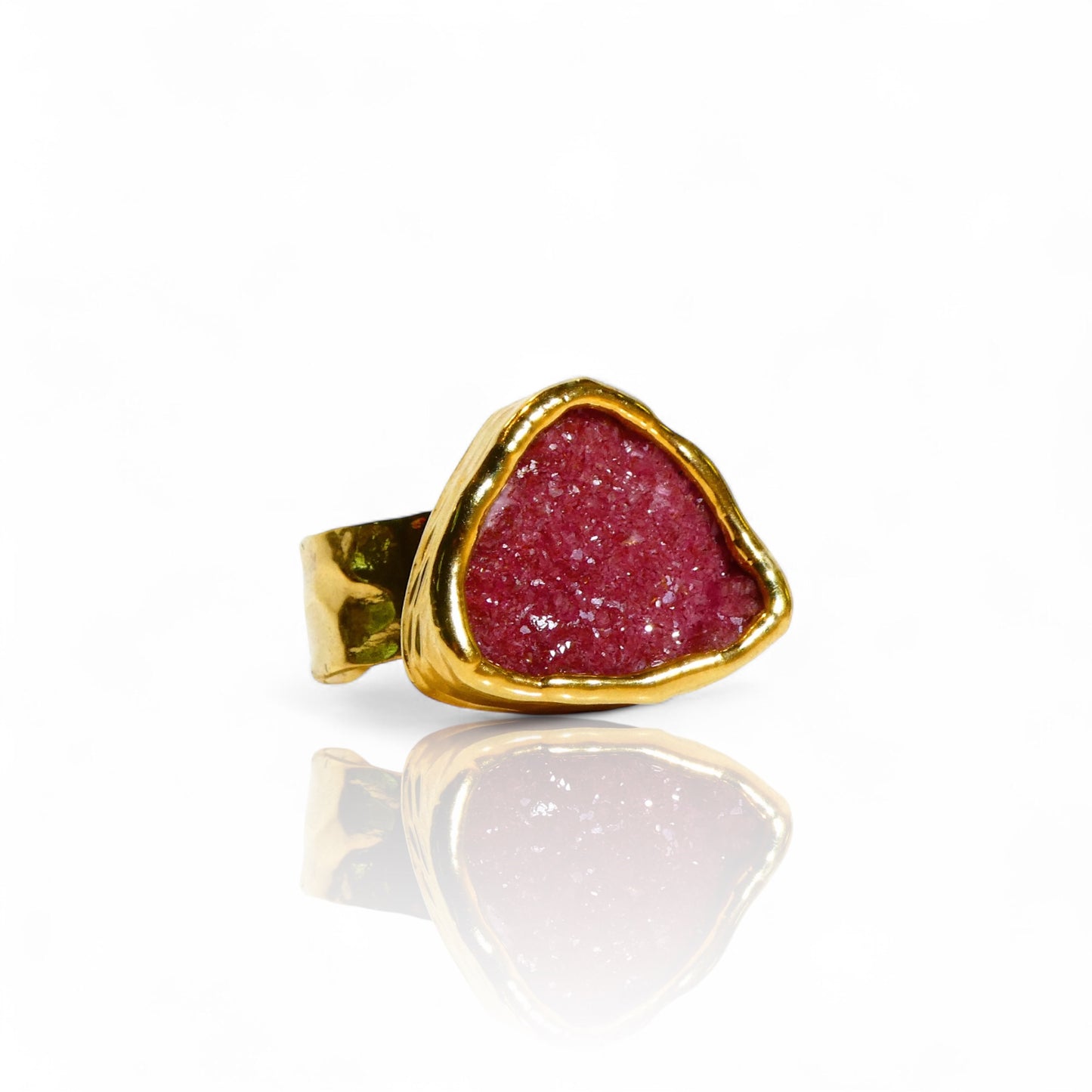 Triangular Red Druzy Ring