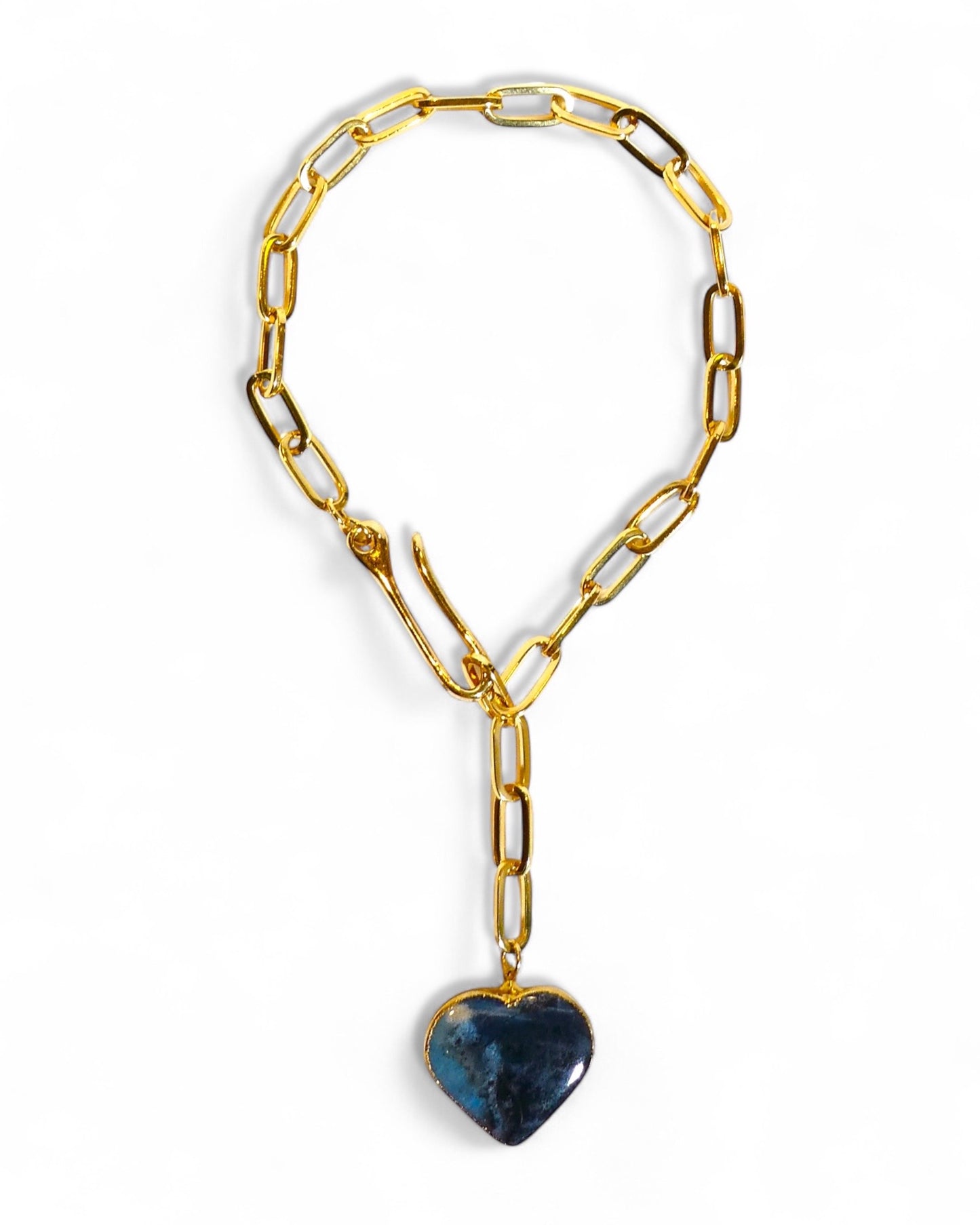 Blue Labradorite Heart on Chunky Chain Necklace