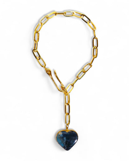 Blue Labradorite Heart on Chunky Chain Necklace