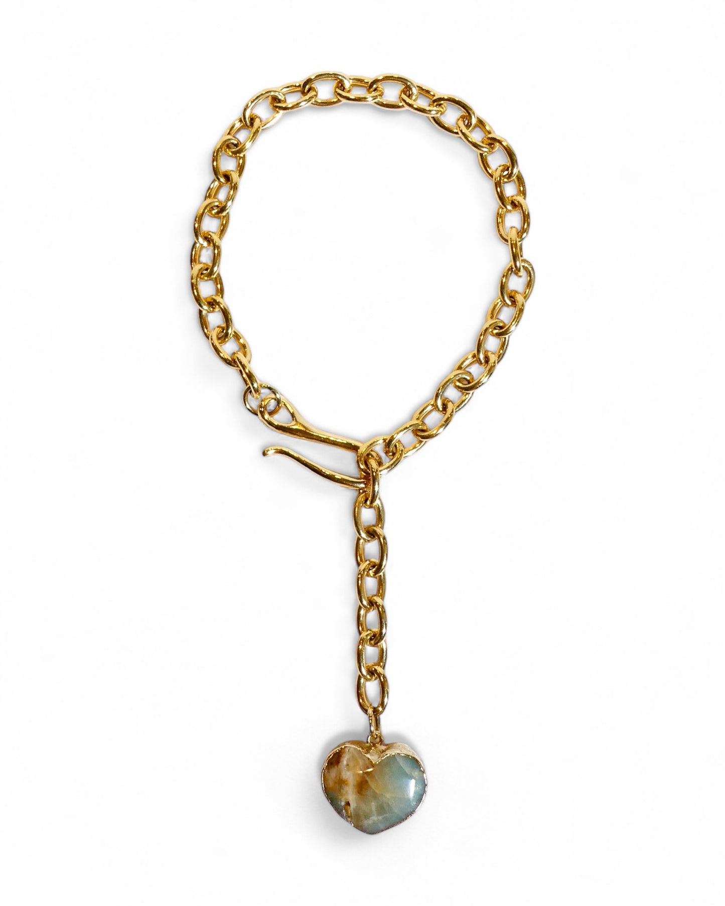 Blue Onyx Heart on Chunky Chain Necklace