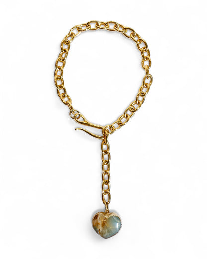 Blue Onyx Heart on Chunky Chain Necklace