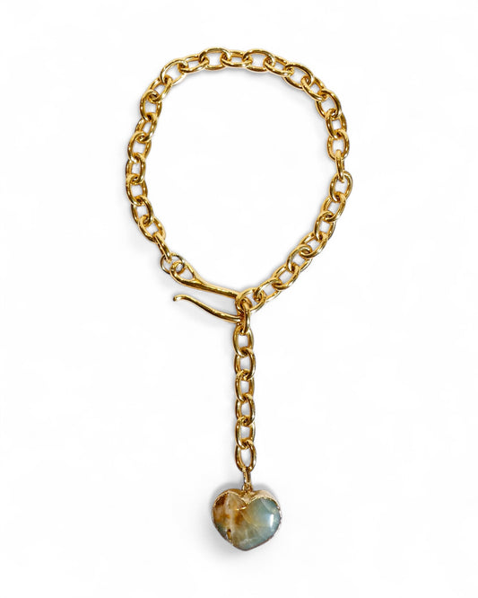 Blue Onyx Heart on Chunky Chain Necklace