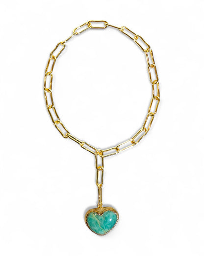 Amazonite Heart on Paper Clip Chain