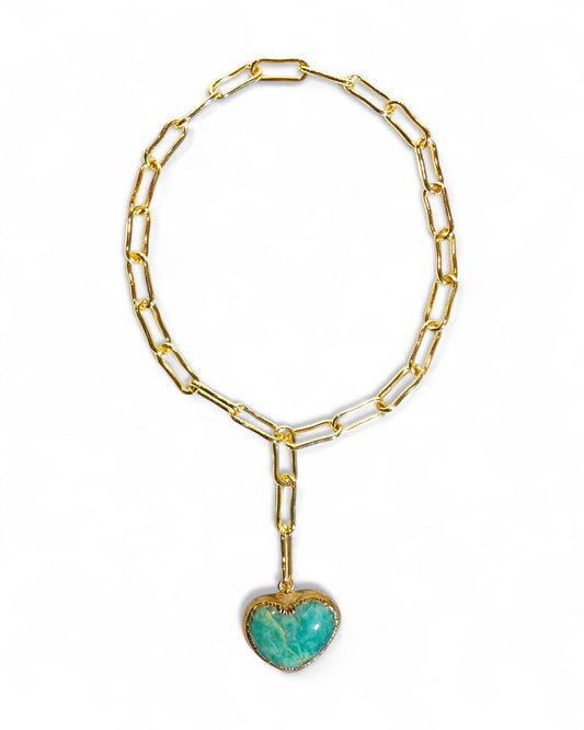 Amazonite Heart on Paper Clip Chain
