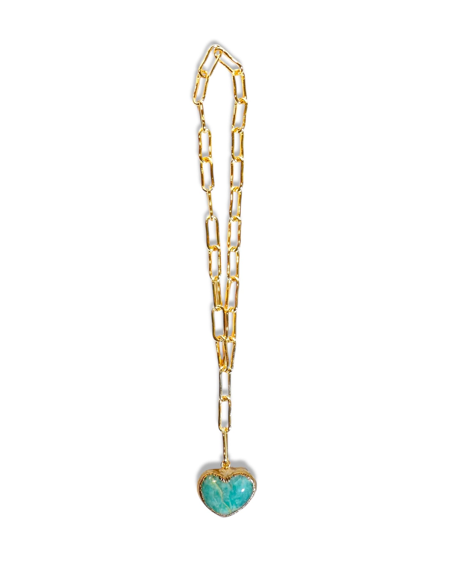 Amazonite Heart on Paper Clip Chain