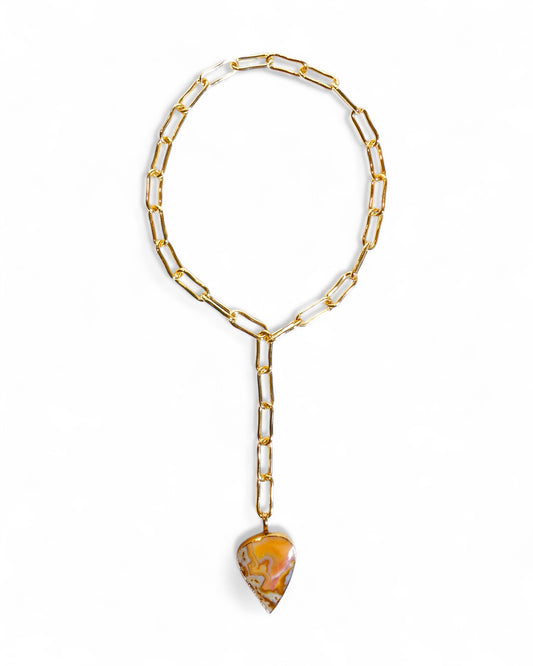 Agate Teardrop on Paperclip Chain