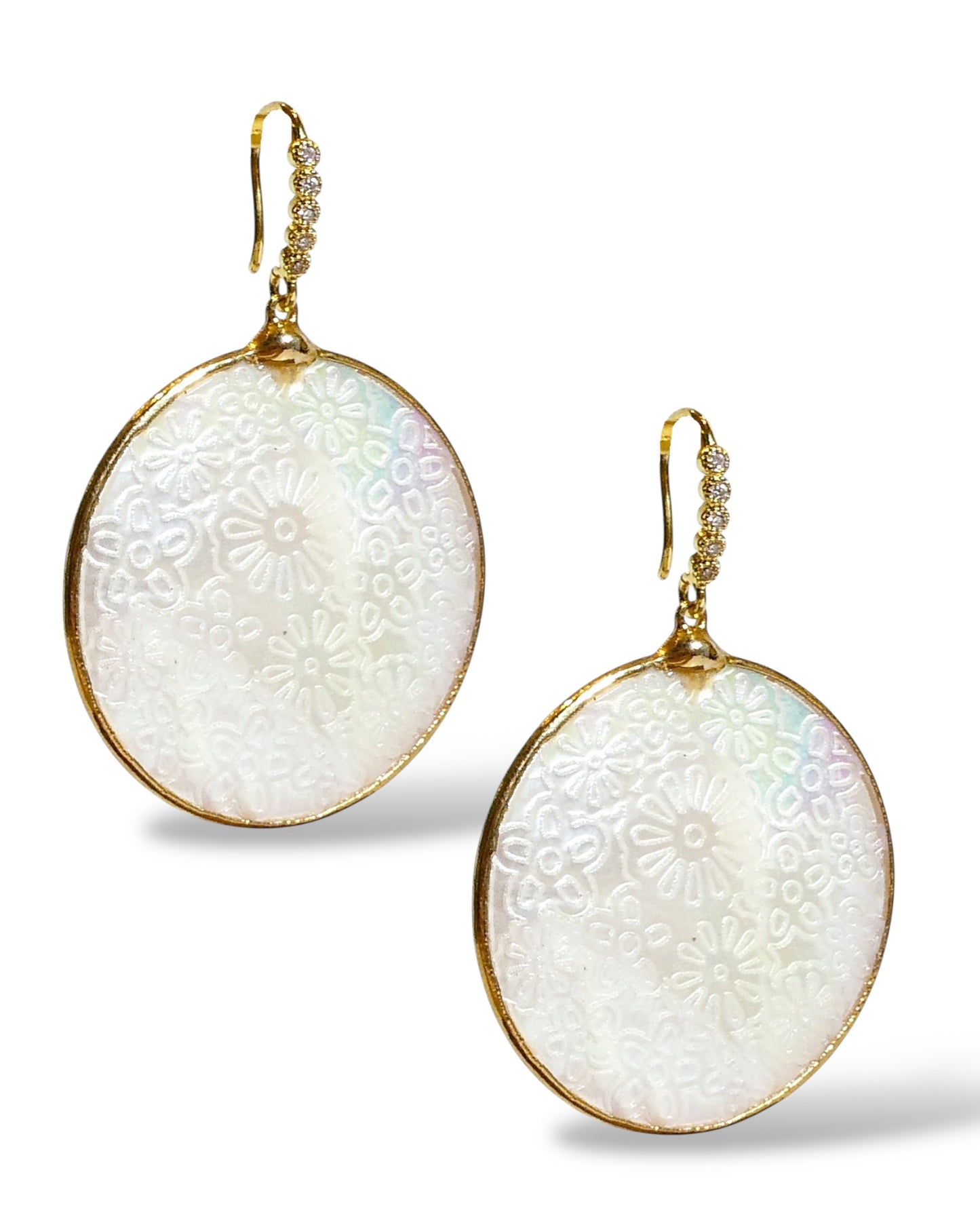Floral Carved Mother of Pearl Earrings