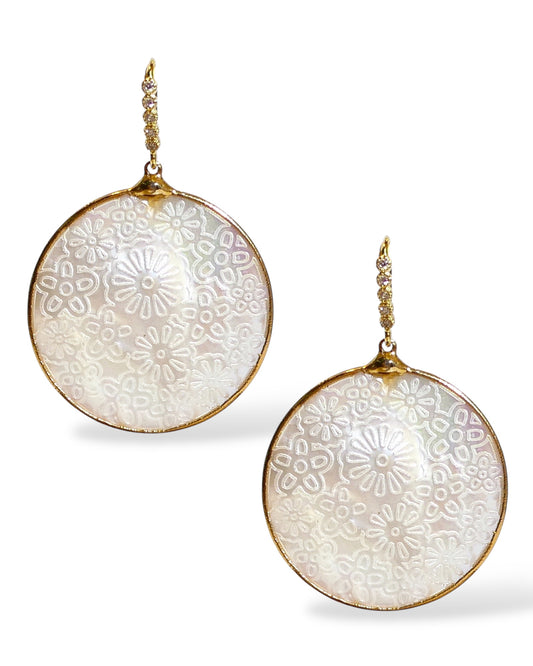 Floral Carved Mother of Pearl Earrings