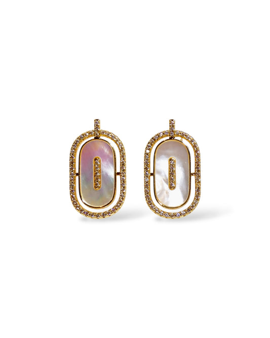 Mother of Pearl and Crystal Oval Stud Earrings